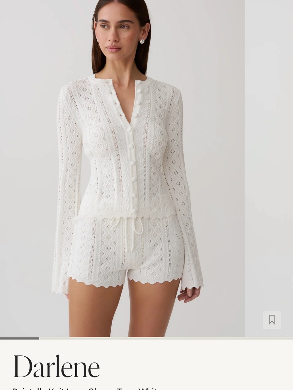 Meshki Darlene Pointelle Knit Long Sleeve Top - White
